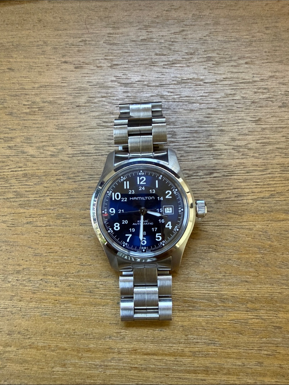 Hamilton Khaki Automatic. Men's Stainless Steel Watch with Blue Dial